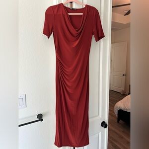 Zara Red Long Sleeve Draped Dress